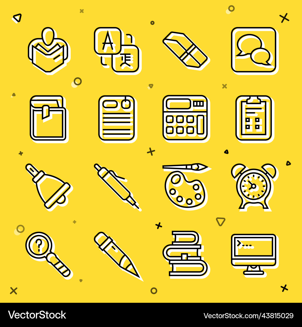 Set line computer monitor alarm clock exam sheet vector image
