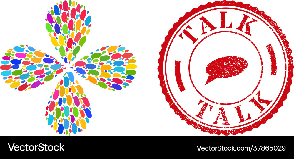 Talk textured seal and message cloud multi colored Talk textured seal and message cloud multi colored vector image