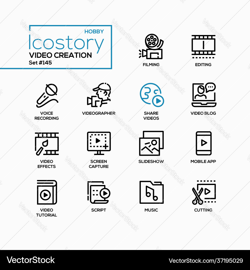 Video creation - line design style icons set Video creation - line design style icons set vector image