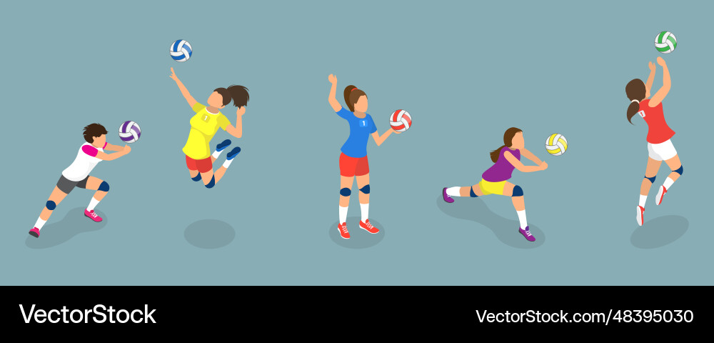3d isometrische Flat Set von Volleyball-Spielern 3d isometrische Flat Set von Volleyball-Spielern vektorbild