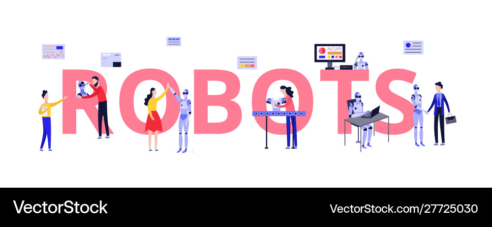 Robots lab with scientists and developer engineers vector image