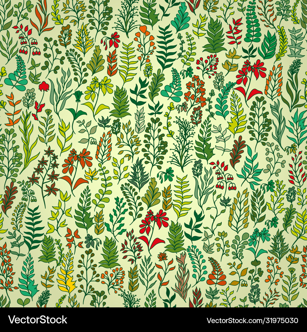 Seamless patterns with multicolored plants and lea Vector Image