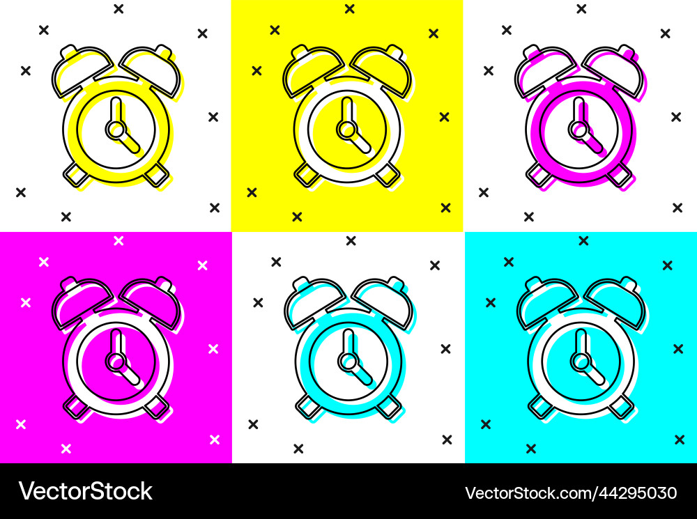 Set alarm clock icon isolated on color background Vector Image