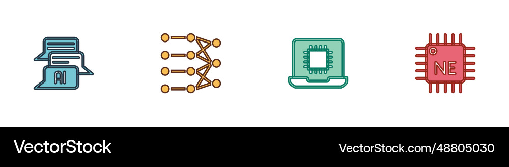 Set chat bot neural network processor cpu Set chat bot neural network processor cpu vector image