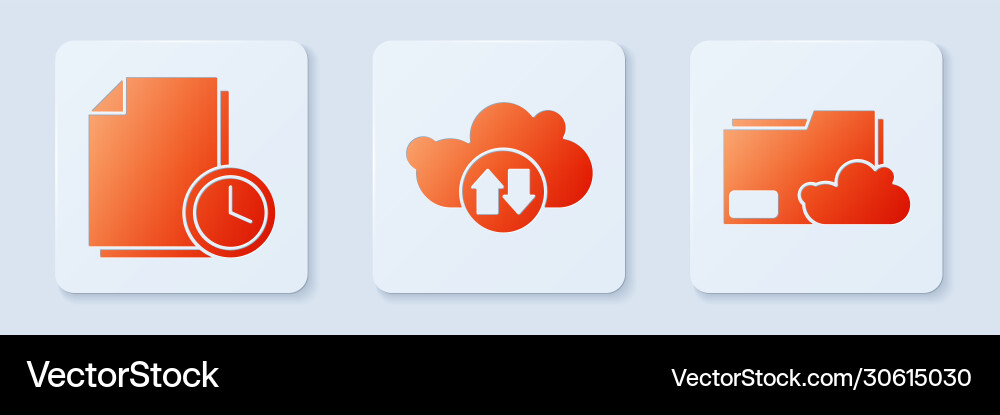 Set cloud download and upload document with clock Set cloud download and upload document with clock vector image