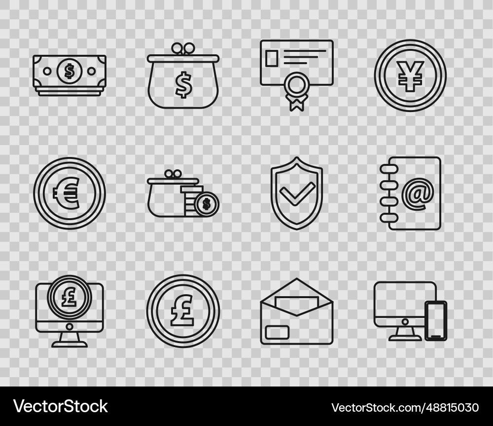 Set line computer monitor with pound sterling Set line computer monitor with pound sterling vector image