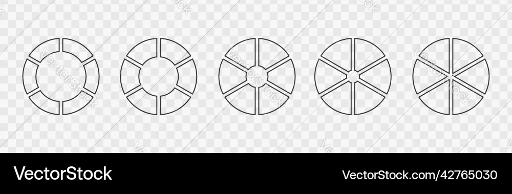 Set of outline donut charts segmented on 6 equal vector image