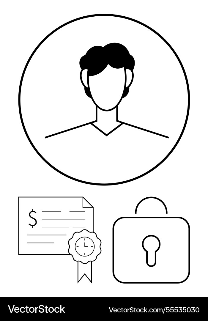 User profile with certificate and security lock Vector Image