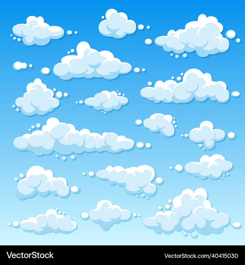 Various round clouds with shadow on blue gradient vector image