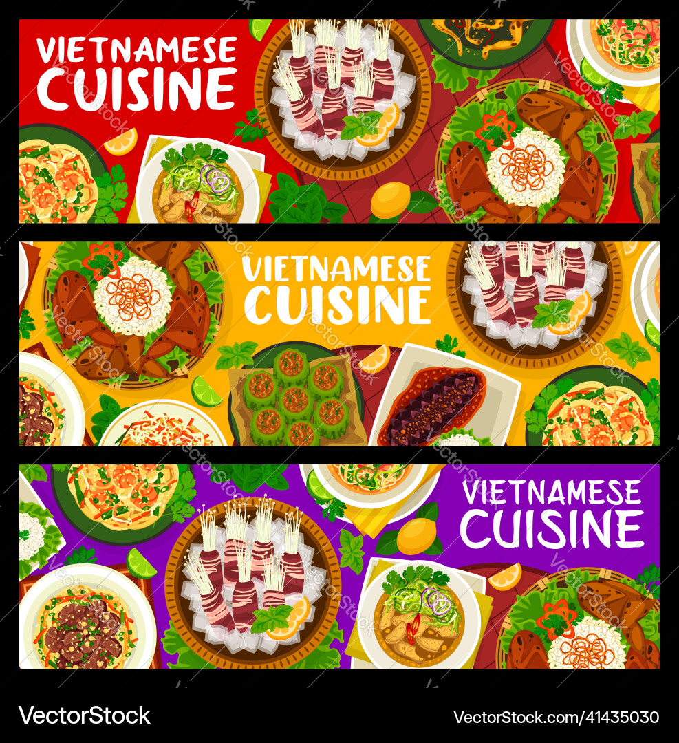 Vietnamesische Küche Mahlzeiten horizontale Banner Vietnamesische Küche Mahlzeiten horizontale Banner vektorbild