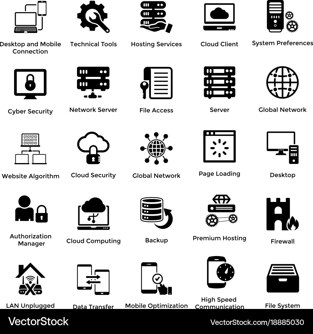 Web Hosting Icon Set - Cloud & Server vector image