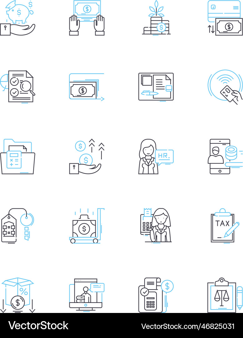 Budgeting and forecasting linear icons set Budgeting and forecasting linear icons set Vector Image