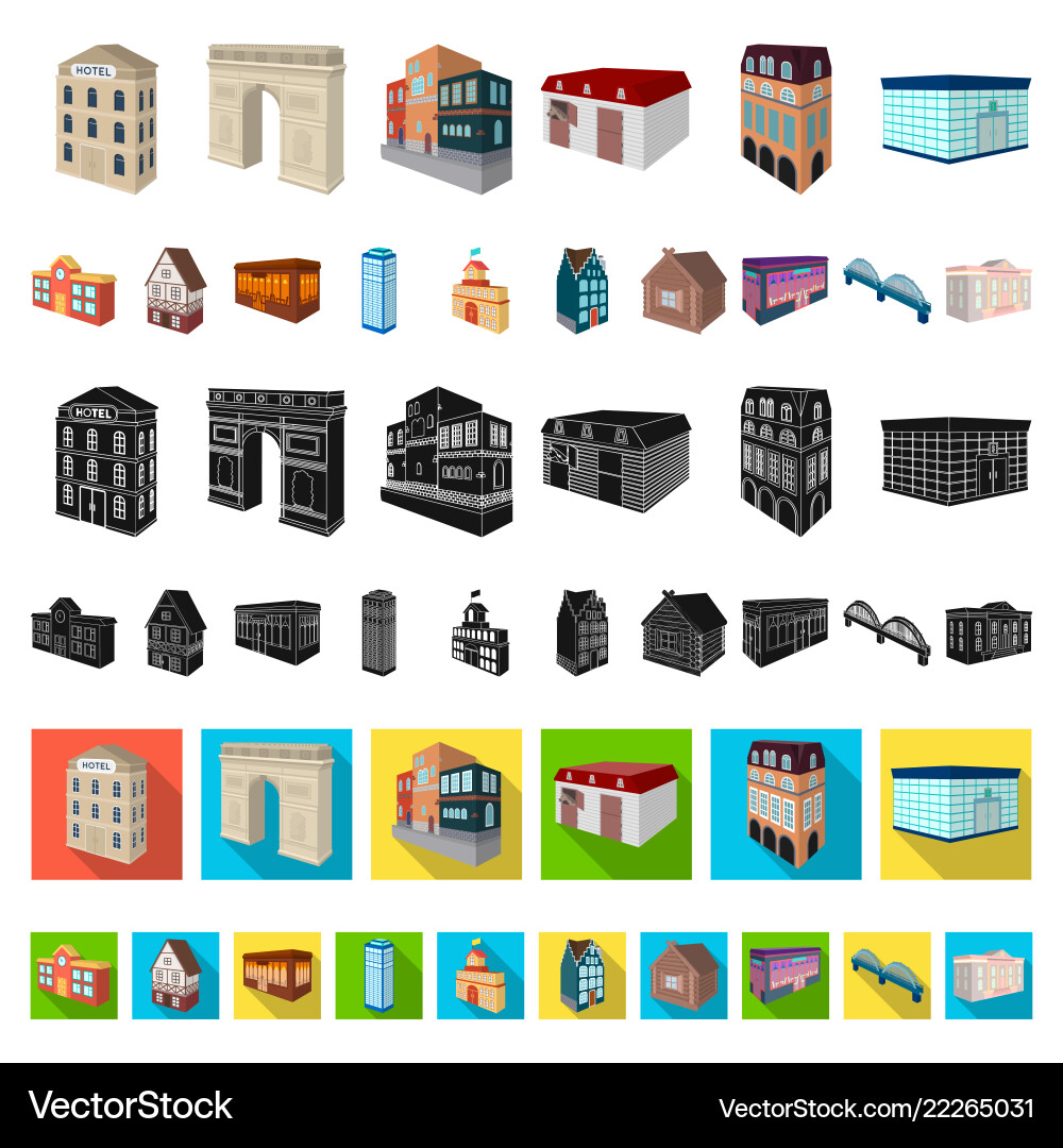 Building and architecture cartoon icons in set Building and architecture cartoon icons in set vector image