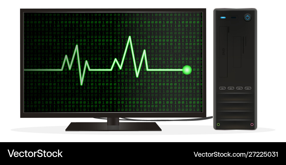 Desktop computer with heart rate on screen vector image