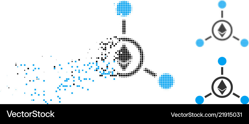 Disintegrating pixel halftone ethereum relations Vector Image