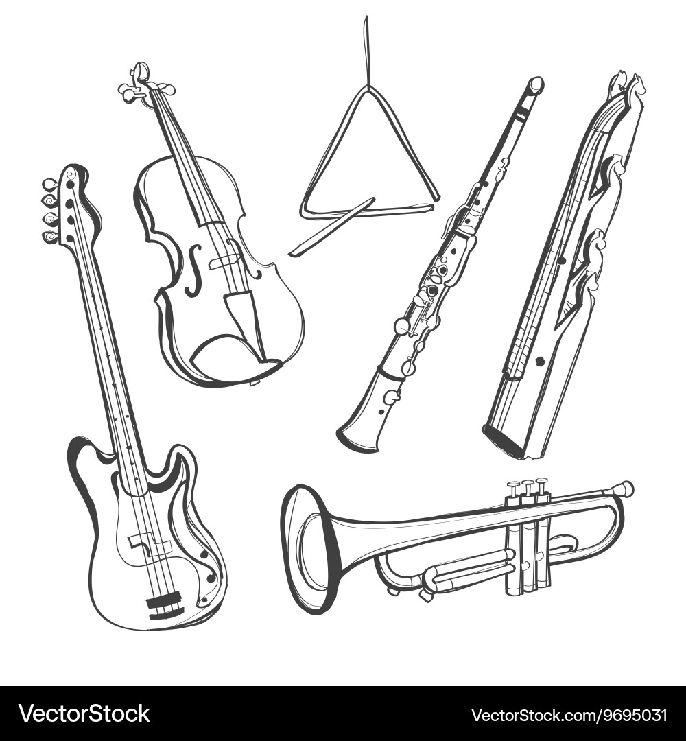 Hand-drawn instruments vector image