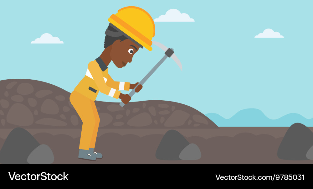Miner working with pickaxe vector image