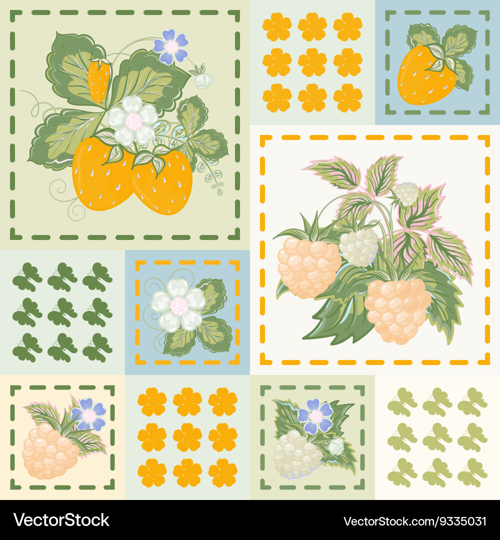 Patchwork background with strawberries vector image