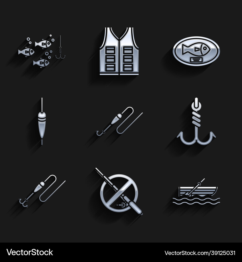 Set fishing line with hook and float Vector Image