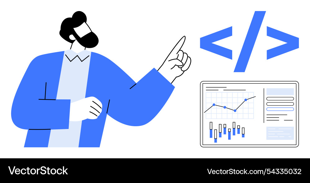 Developer presenting code and analytics data Developer presenting code and analytics data vector image