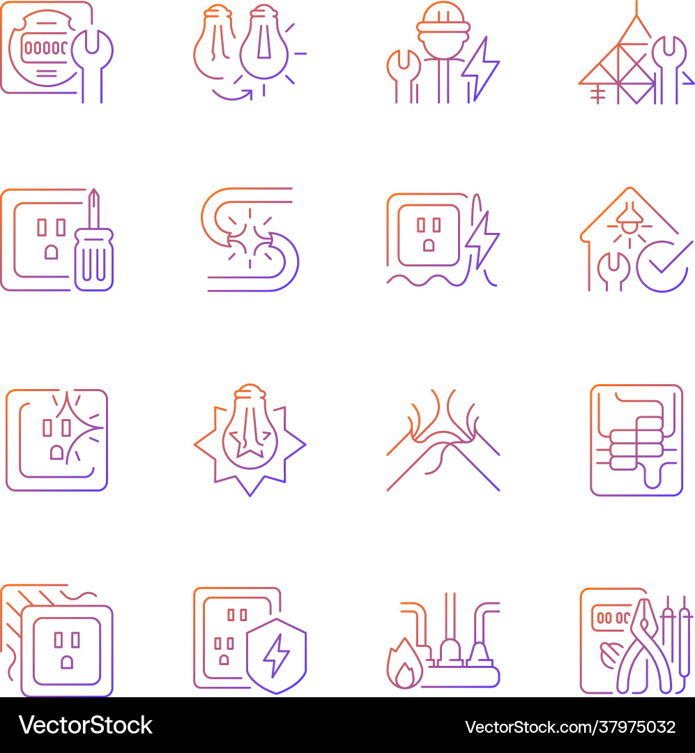 Electrician service gradient linear icons set Vector Image