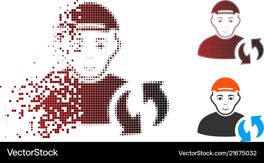 Moving dot halftone user refresh icon with face Moving dot halftone user refresh icon with face vector image