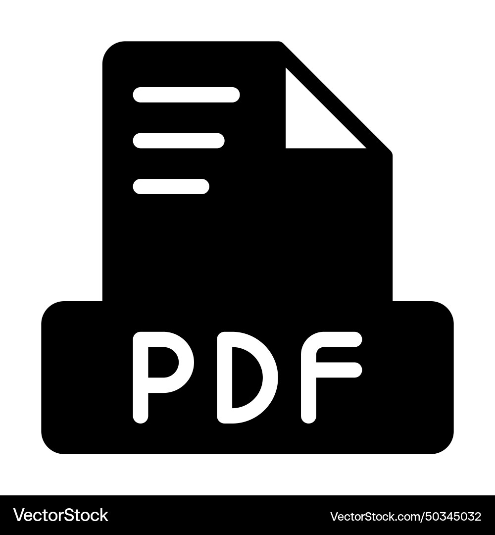 Pdf file icon simple design solid style document Vector Image