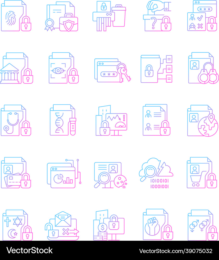 Sensitive information types gradient linear icons Sensitive information types gradient linear icons vector image