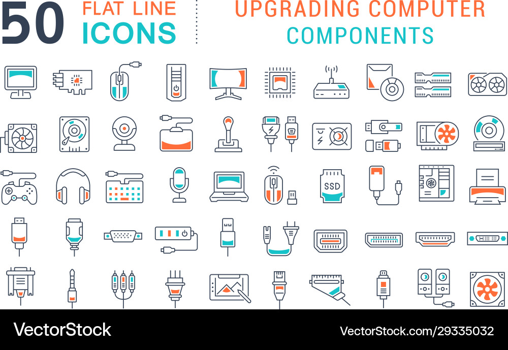 Set line icons upgrading computer components vector image