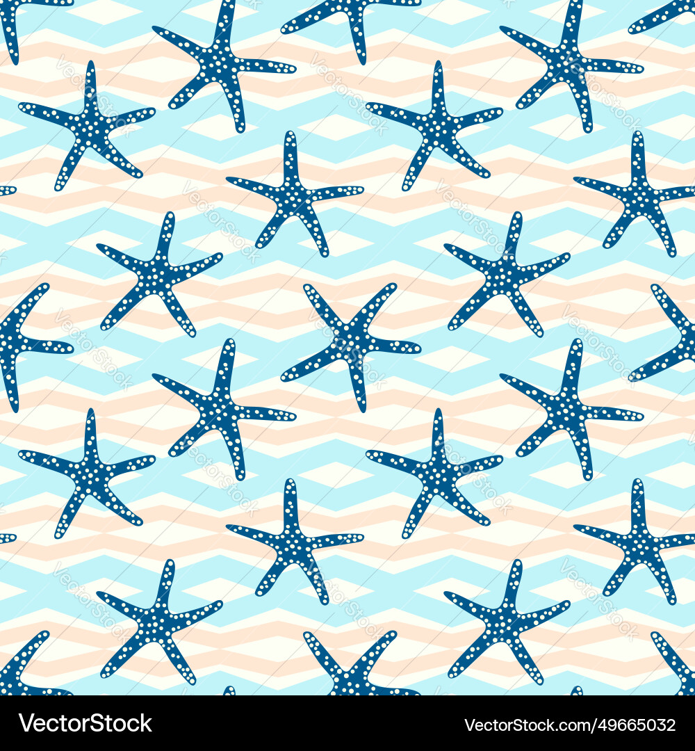 Starfish seamless pattern with on a geometric Starfish seamless pattern with on a geometric Vector Image