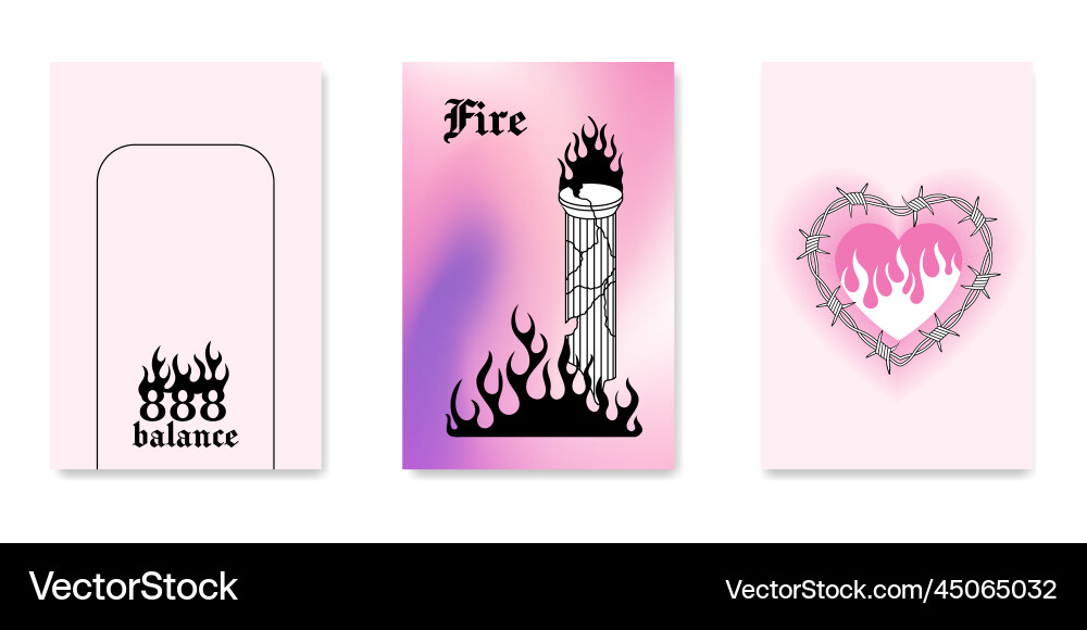 Y2k gothic flame tattoo stickers retro vector image