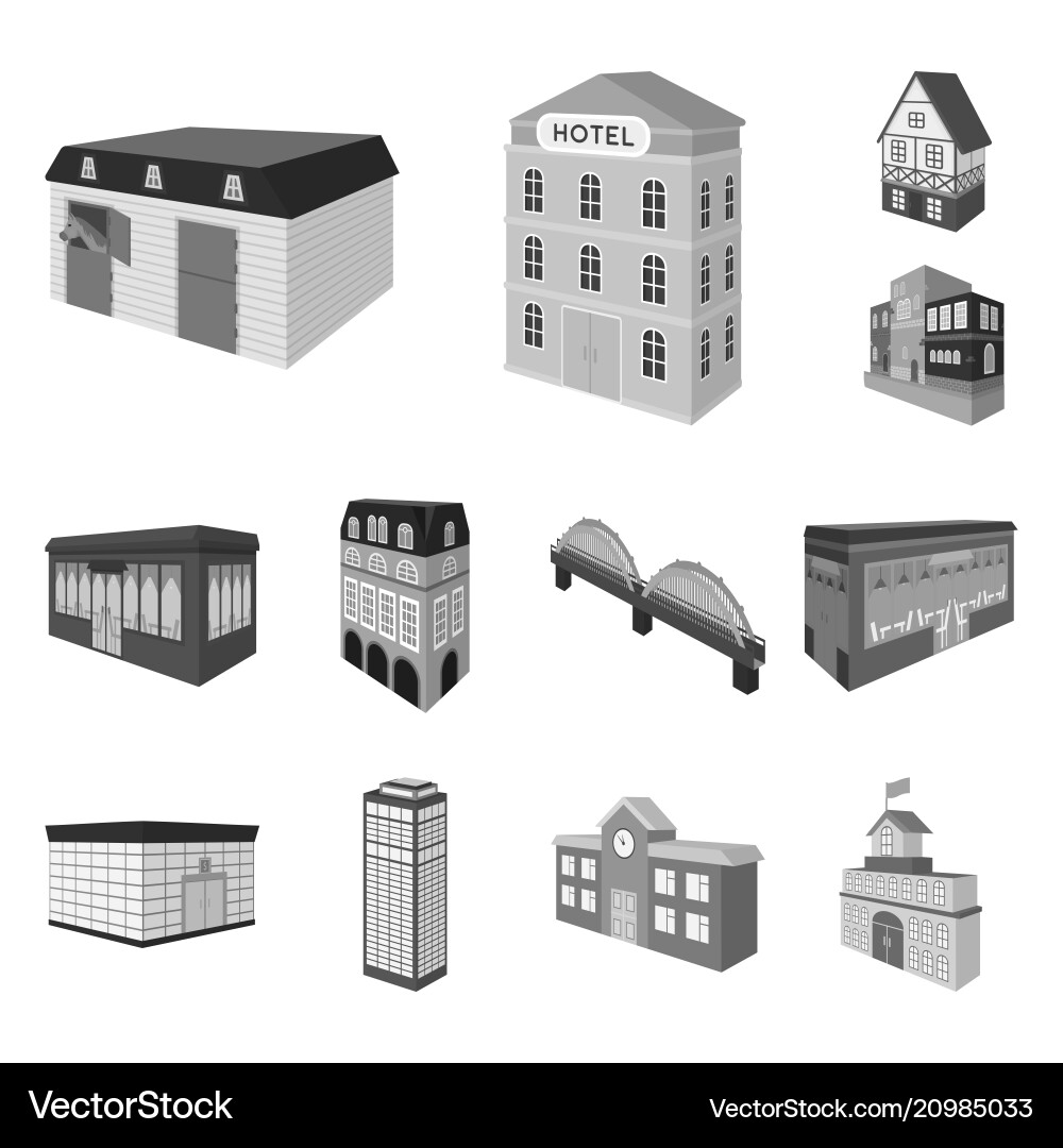 Building and architecture monochrome icons in set Building and architecture monochrome icons in set vector image