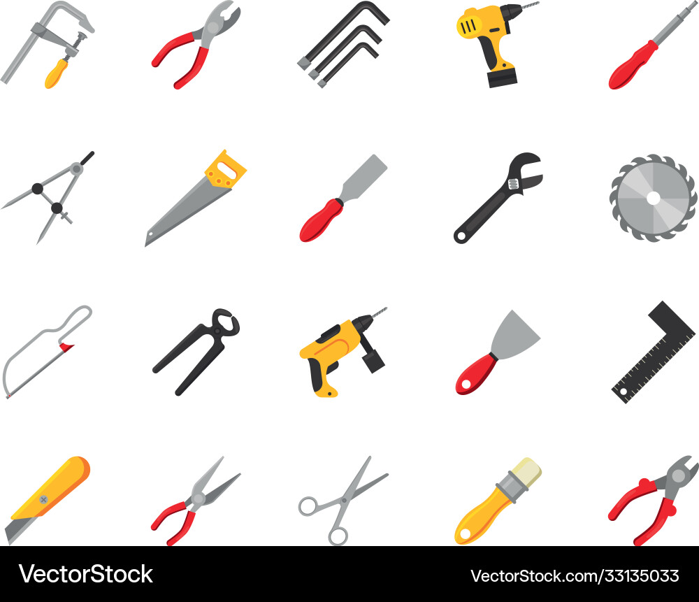 Bundle twenty tools set collection icons Bundle twenty tools set collection icons Vector Image