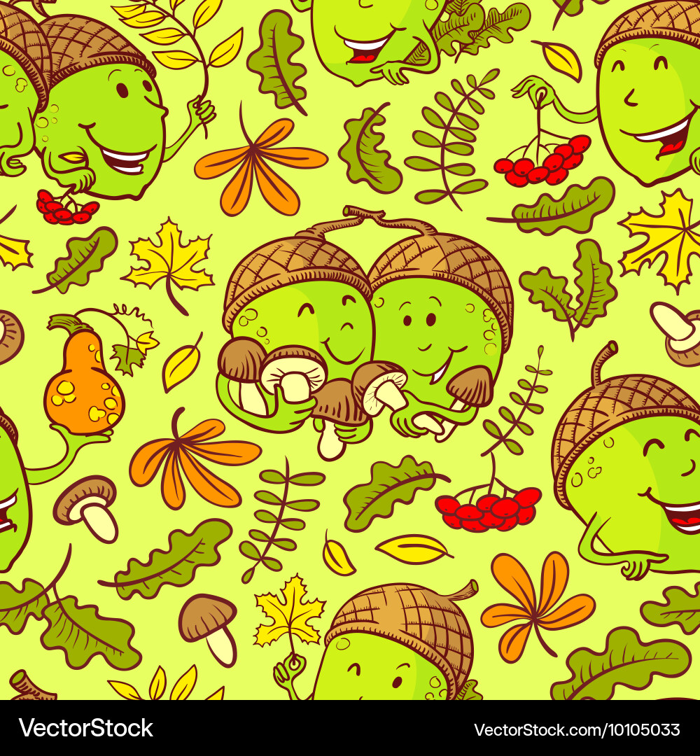 Fall season seamless pattern with smiling acorn Vector Image