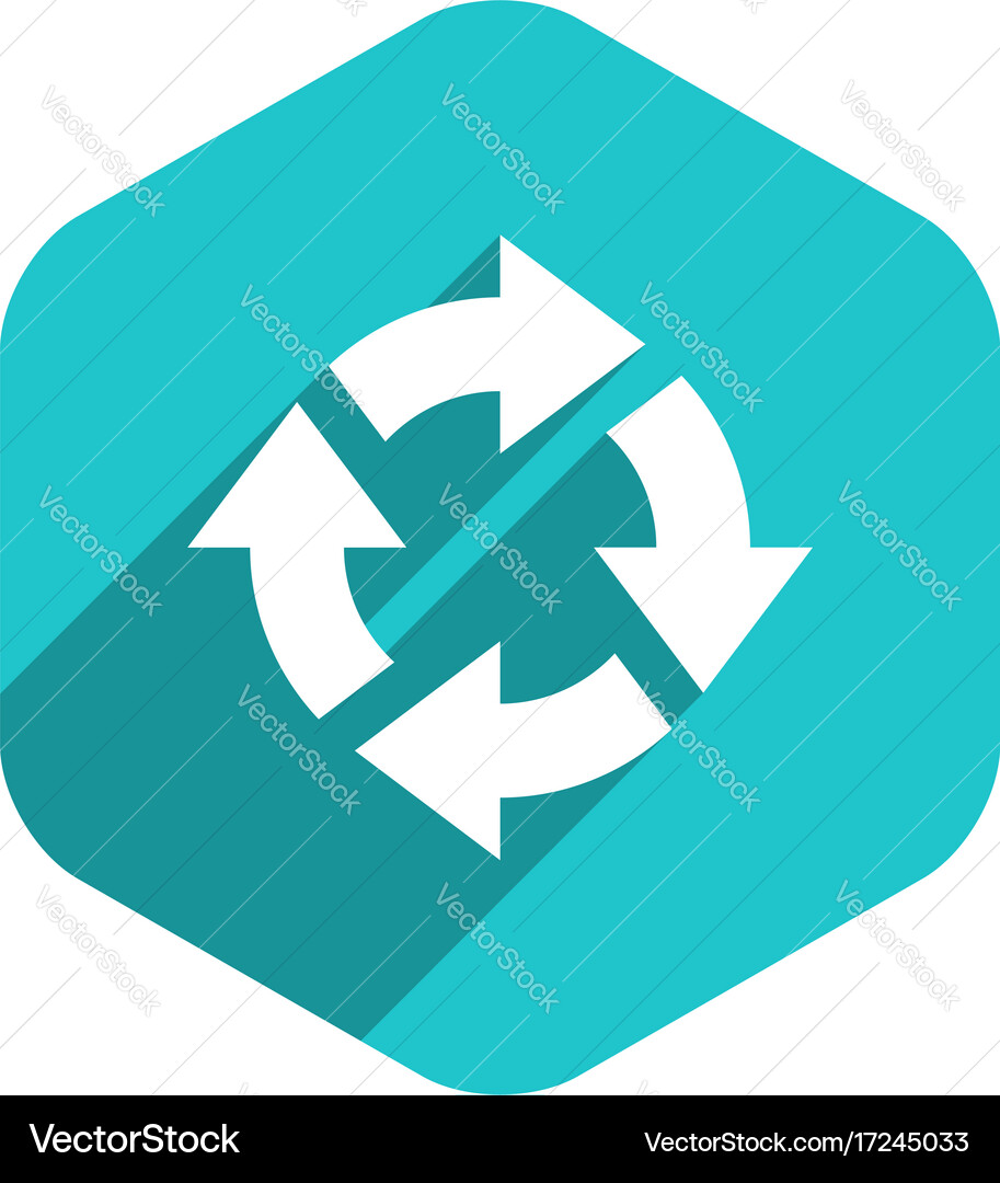 Flat arrow sign rotation icon hexagon button vector image