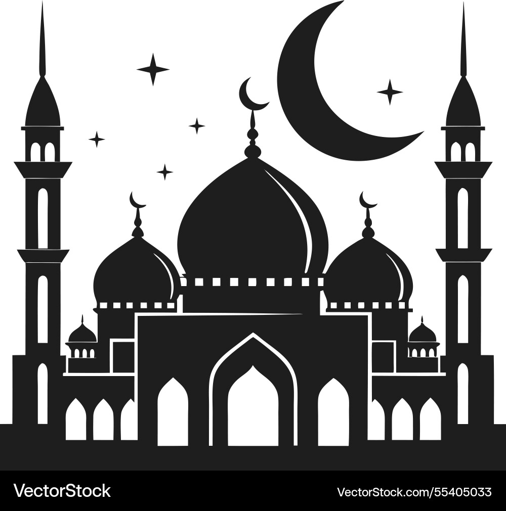 Islamic mosque silhouette with crescent moon Islamic mosque silhouette with crescent moon vector image
