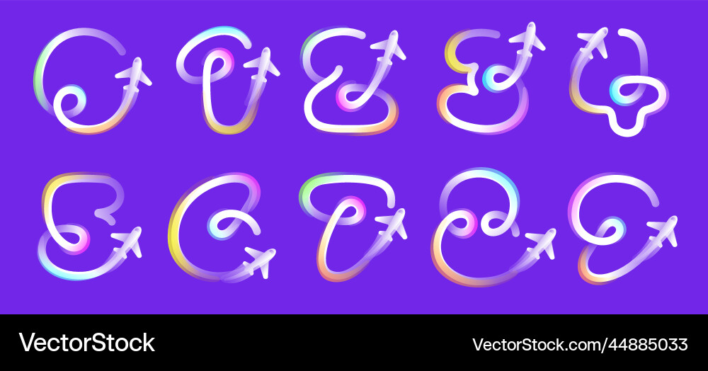 Number set made of one gradient line with plane Number set made of one gradient line with plane Vector Image