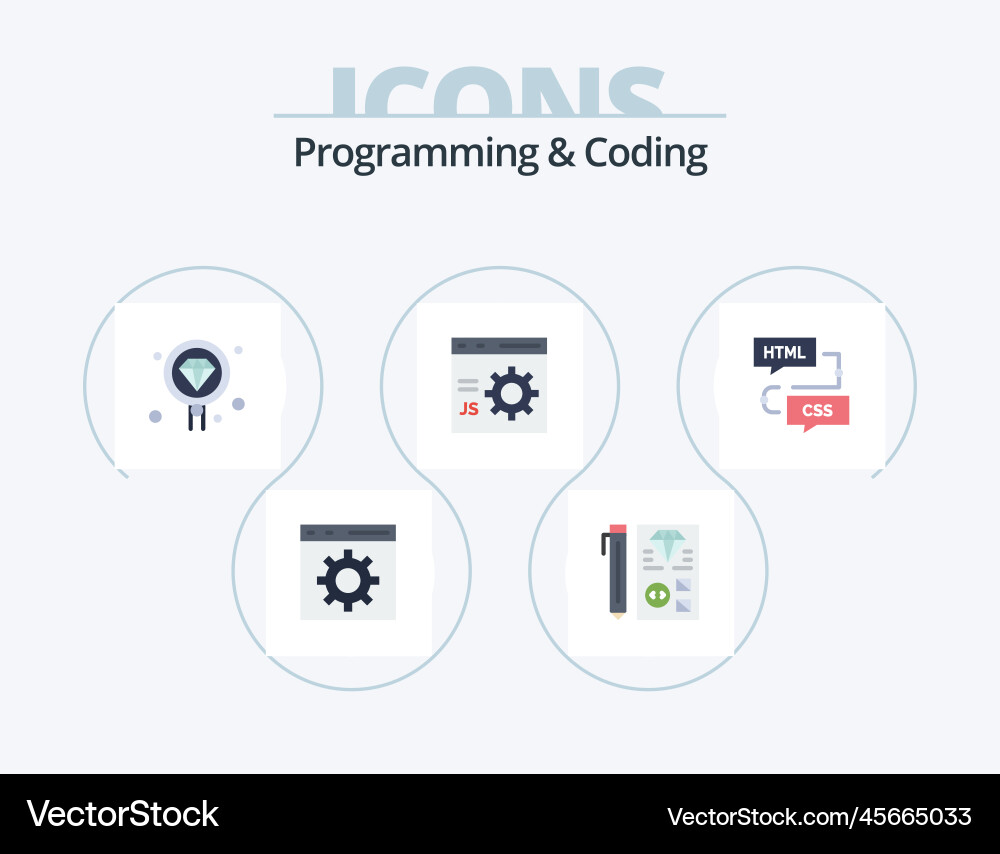 Programming and coding flat icon pack 5 vector image