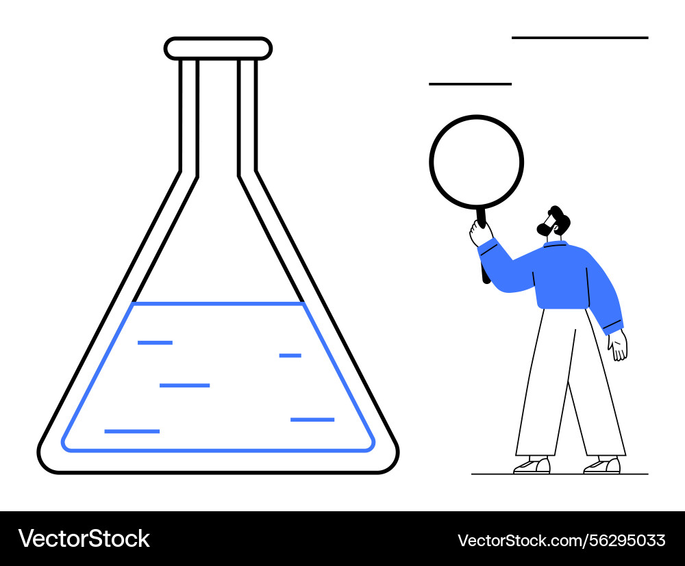 Scientist examining flask with magnifying glass Scientist examining flask with magnifying glass vector image