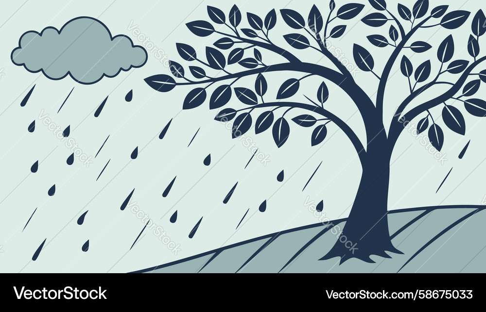 Tree standing strong in a steady rainfall design Vector Image