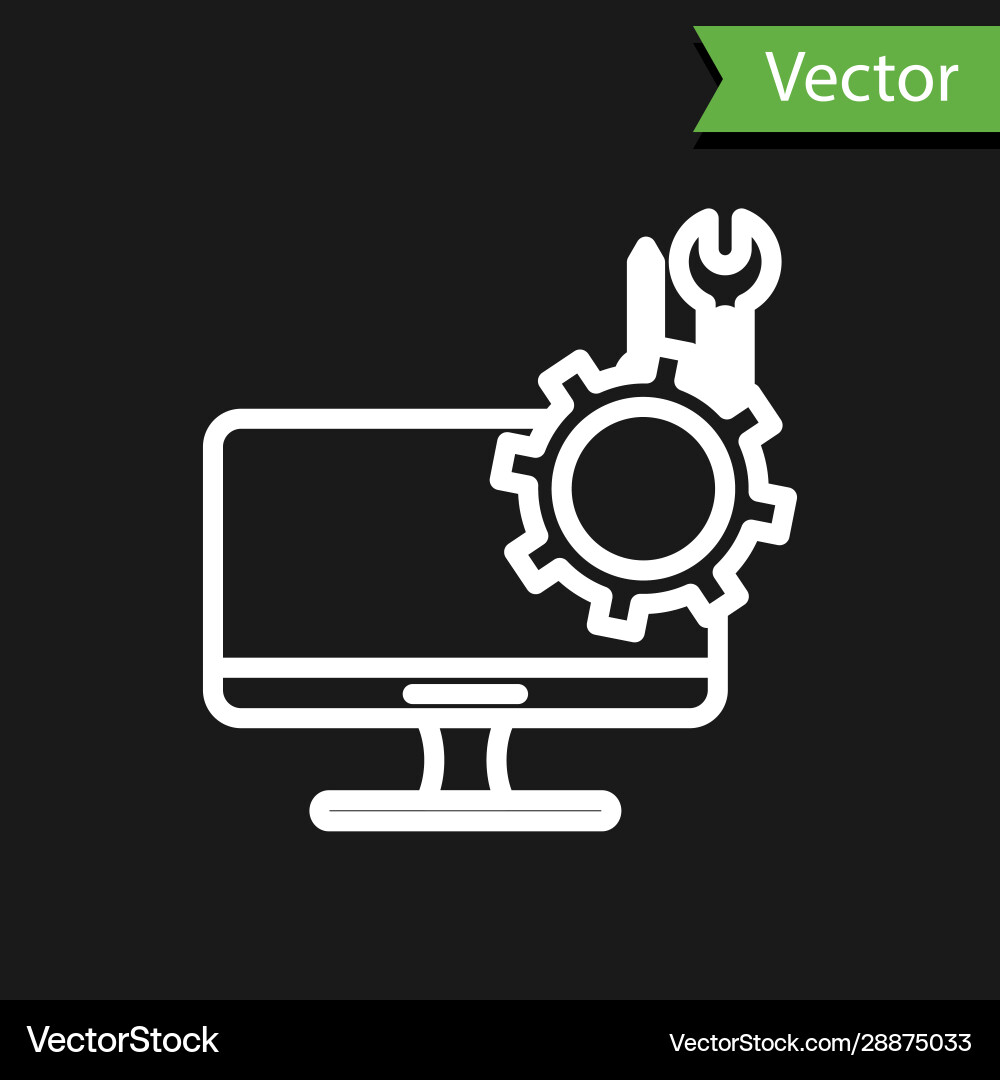 White line computer monitor with screwdriver Vector Image