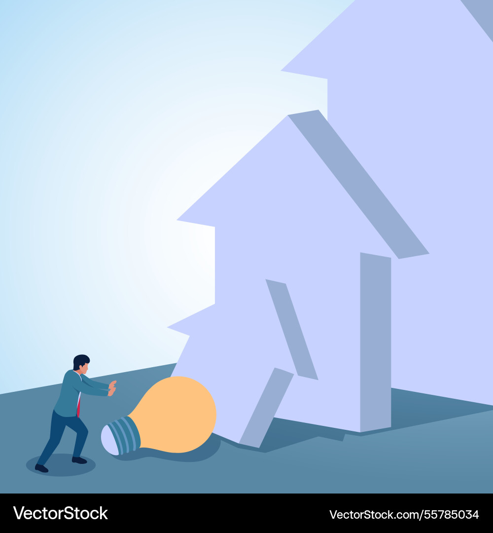 A man pushes lamp to create domino effect A man pushes lamp to create domino effect Vector Image
