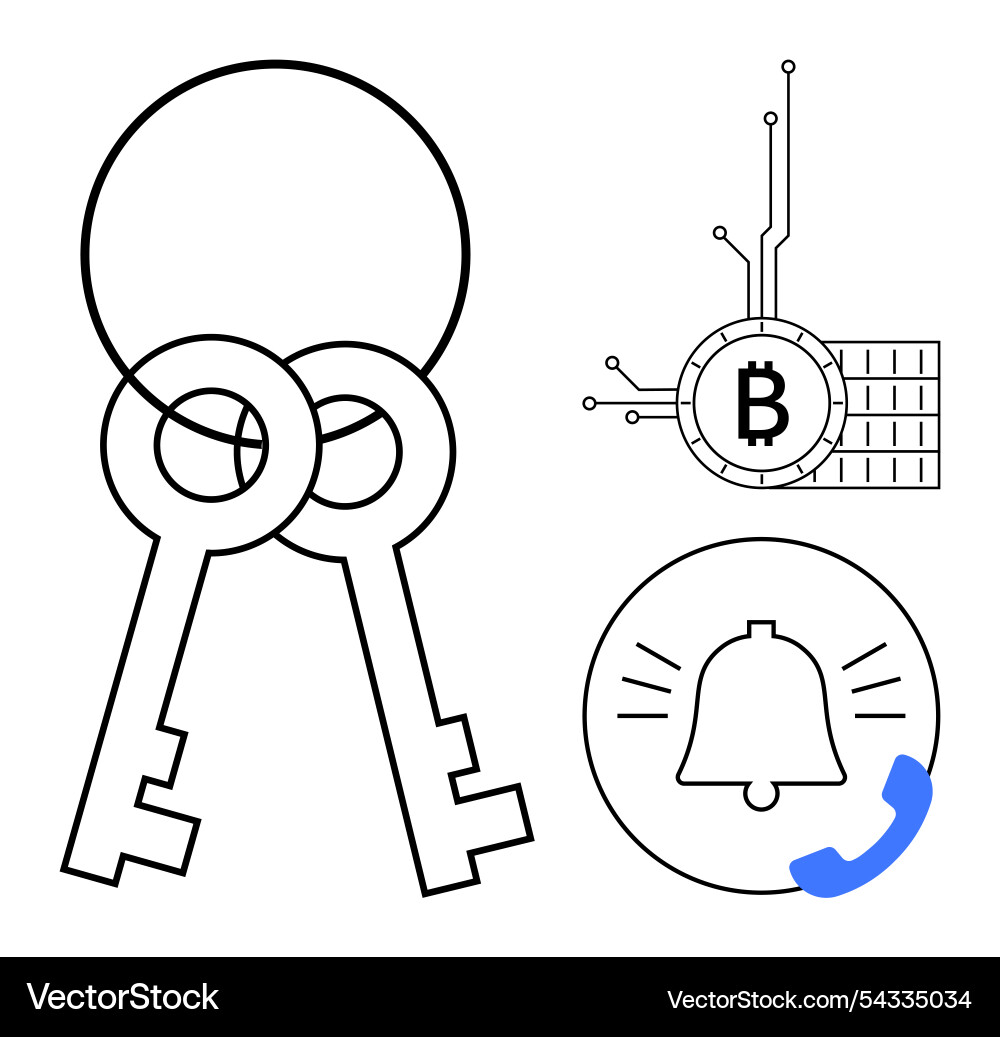 Bitcoin Sicherheitsschlüssel mit Benachrichtigung Bitcoin Sicherheitsschlüssel mit Benachrichtigung vektorbild