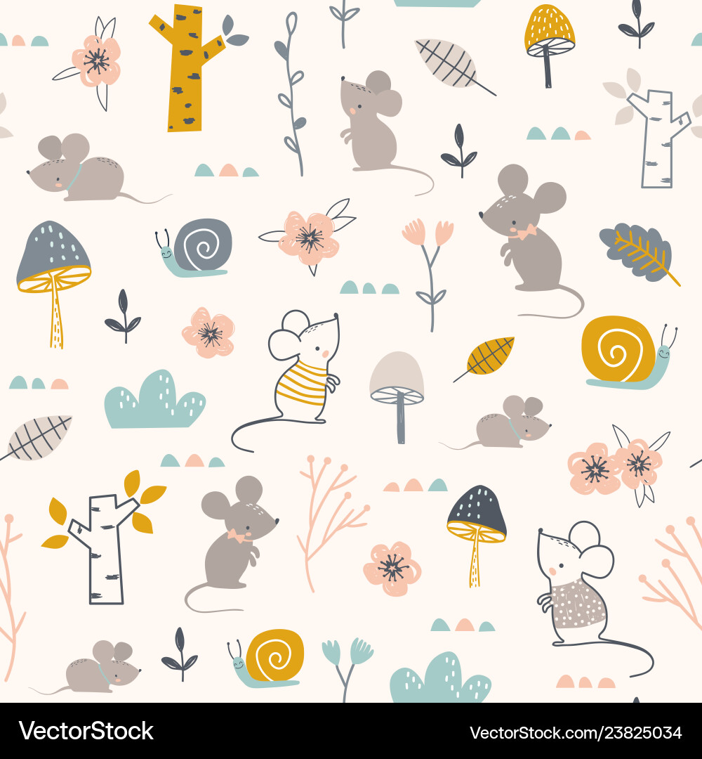 Charming Mouse & Floral Pattern vector image