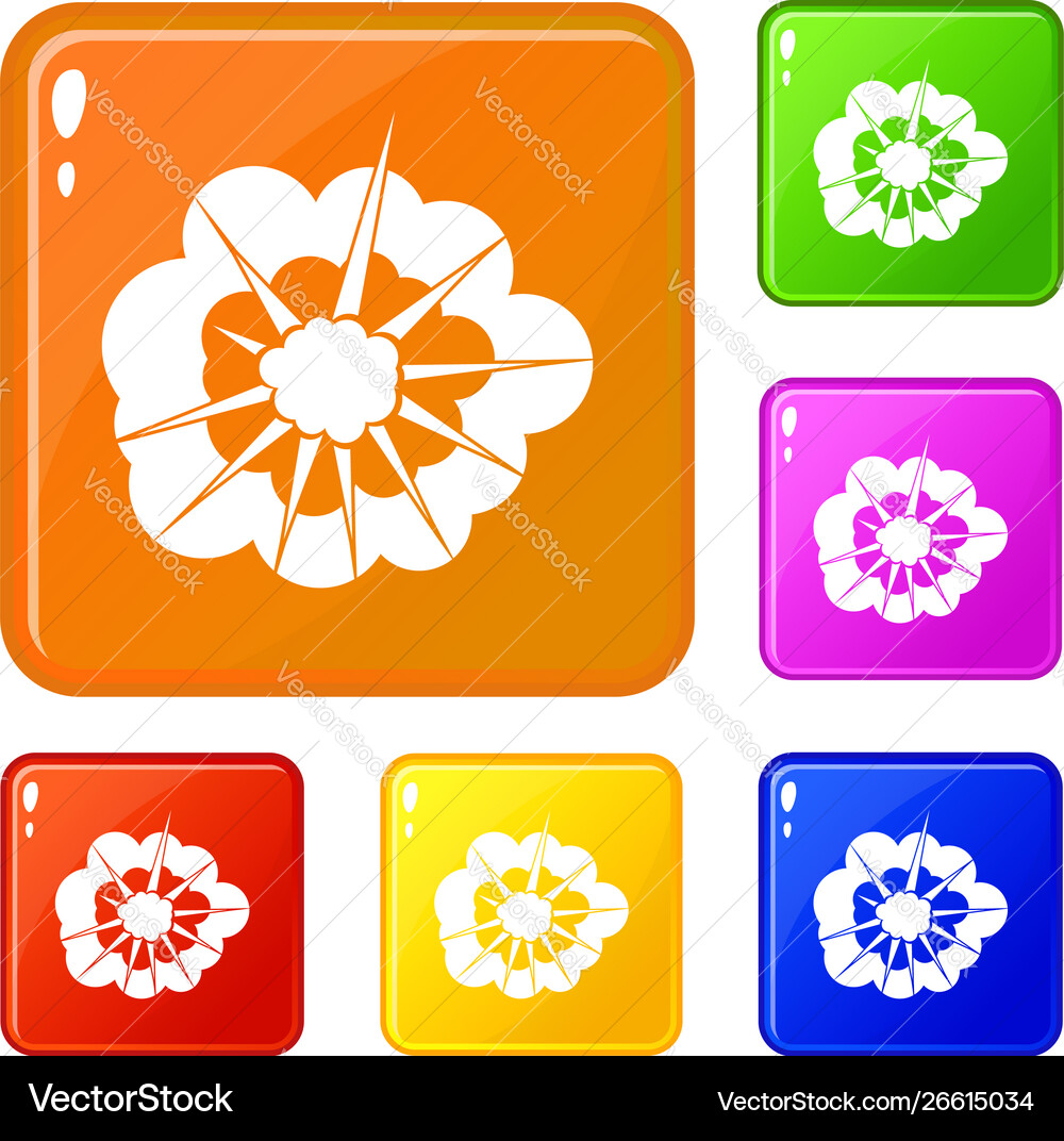 Cloudy explosion icons set color Vector Image