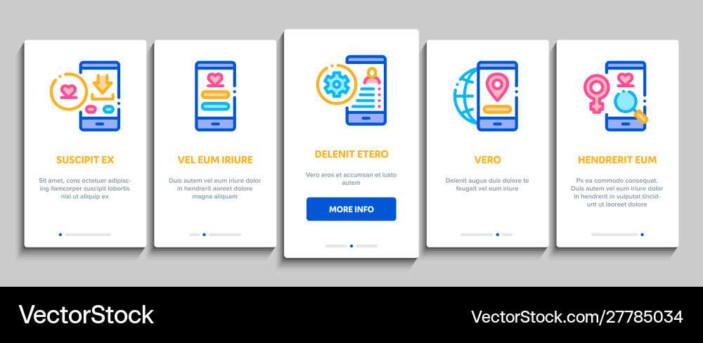 Dating app onboarding elements icons set Vector Image