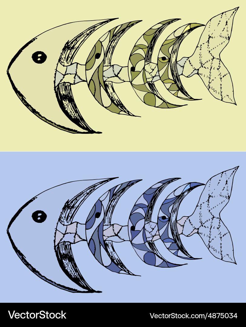 Fish with bones abstract set Vector Image