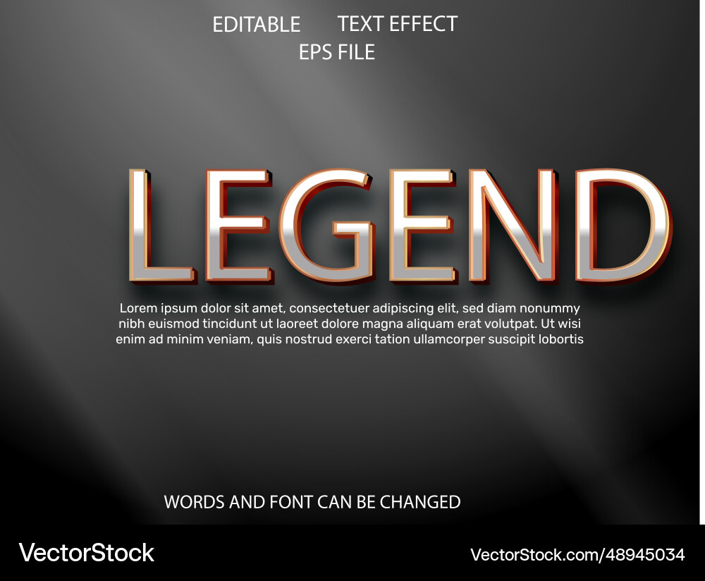 Legend editable text effect 3d font style template Legend editable text effect 3d font style template vector image