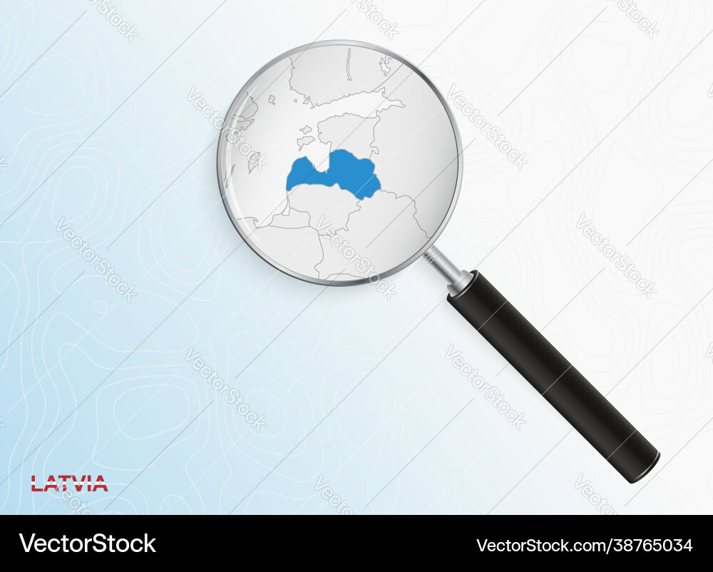 Magnifier with map latvia on abstract Vector Image