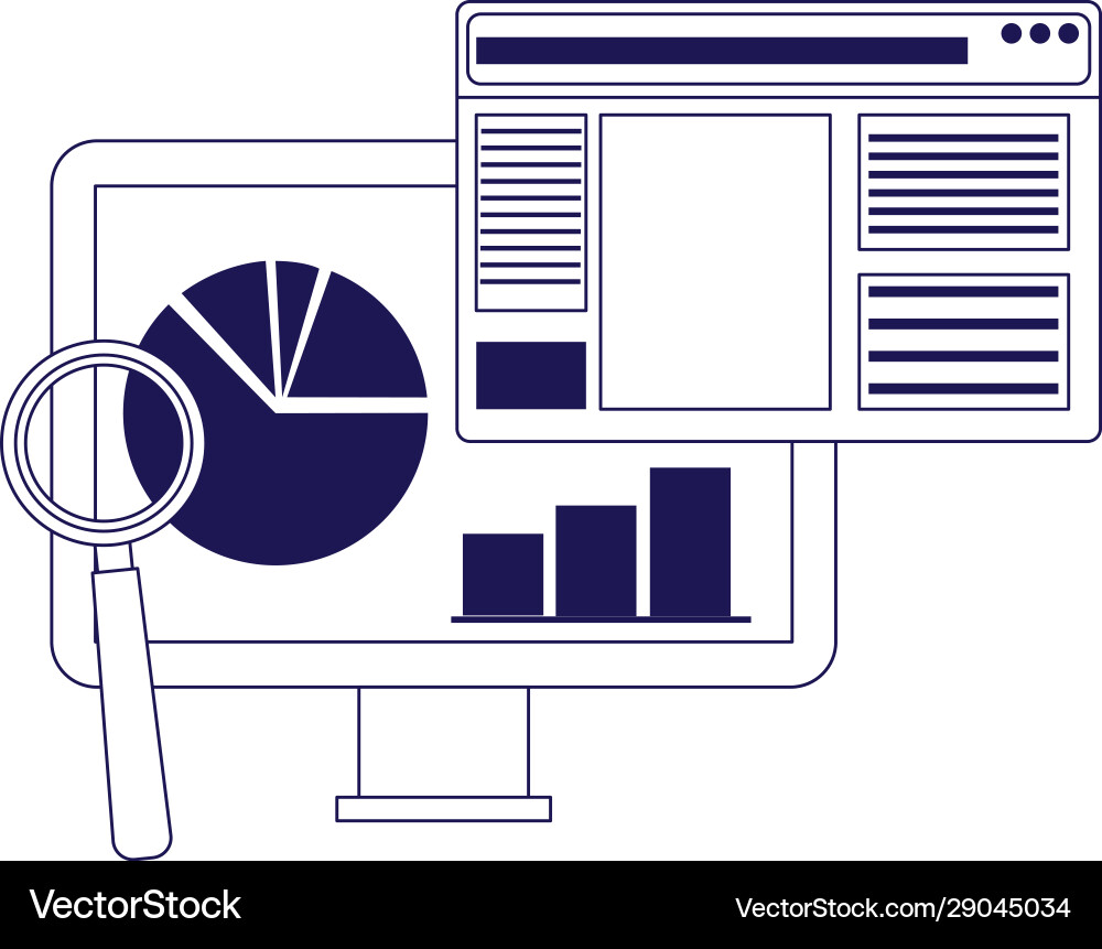 Magnifying glass computer and web page window Vector Image